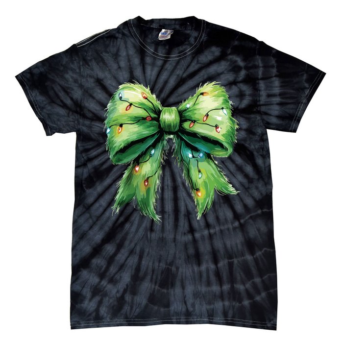 Christmas Bow Coquette Christmas Bow Tie-Dye T-Shirt