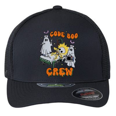 Code Boo Crew Funny Ghost Nurse Halloween Costume Flexfit Unipanel Trucker Cap