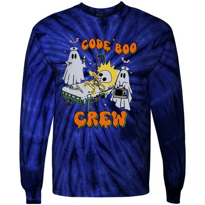 Code Boo Crew Funny Ghost Nurse Halloween Costume Tie-Dye Long Sleeve Shirt