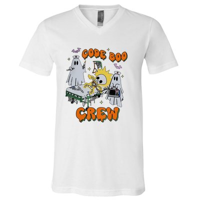 Code Boo Crew Funny Ghost Nurse Halloween Costume V-Neck T-Shirt