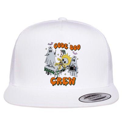 Code Boo Crew Funny Ghost Nurse Halloween Costume Flat Bill Trucker Hat