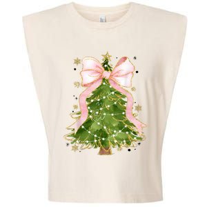 Coquette Bow Christmas Tree Xmas Holiday Girly Outfit Garment-Dyed Women's Muscle Tee