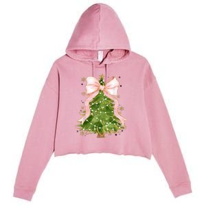 Coquette Bow Christmas Tree Xmas Holiday Girly Outfit Crop Fleece Hoodie