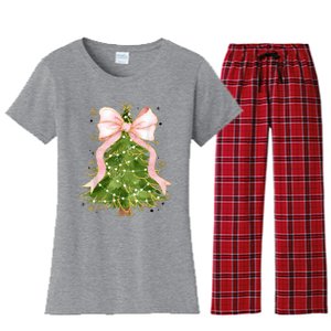 Coquette Bow Christmas Tree Xmas Holiday Girly Outfit Women's Flannel Pajama Set