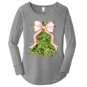 Coquette Bow Christmas Tree Xmas Holiday Girly Outfit Women's Perfect Tri Tunic Long Sleeve Shirt