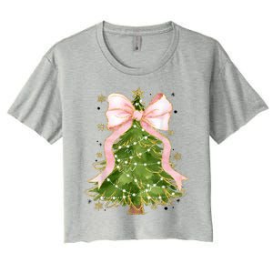 Coquette Bow Christmas Tree Xmas Holiday Girly Outfit Women's Crop Top Tee