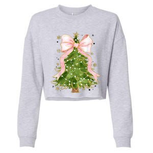 Coquette Bow Christmas Tree Xmas Holiday Girly Outfit Cropped Pullover Crew