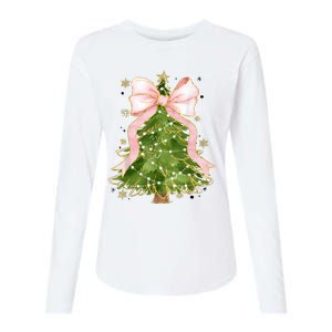 Coquette Bow Christmas Tree Xmas Holiday Girly Outfit Womens Cotton Relaxed Long Sleeve T-Shirt