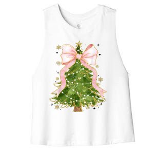 Coquette Bow Christmas Tree Xmas Holiday Girly Outfit Women's Racerback Cropped Tank