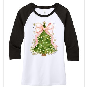 Coquette Bow Christmas Tree Xmas Holiday Girly Outfit Women's Tri-Blend 3/4-Sleeve Raglan Shirt