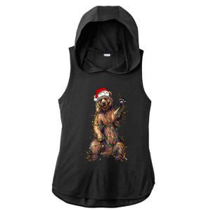 Cute Bear Christmas Lights Santa Hat Merry Christmas Ladies PosiCharge Tri-Blend Wicking Draft Hoodie Tank