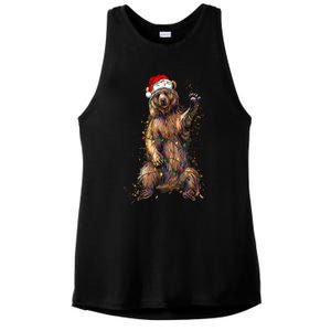 Cute Bear Christmas Lights Santa Hat Merry Christmas Ladies PosiCharge Tri-Blend Wicking Tank