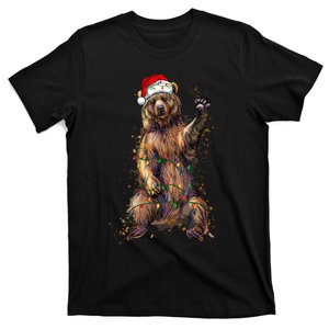 Cute Bear Christmas Lights Santa Hat Merry Christmas T-Shirt