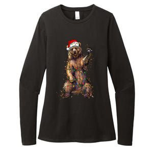 Cute Bear Christmas Lights Santa Hat Merry Christmas Womens CVC Long Sleeve Shirt