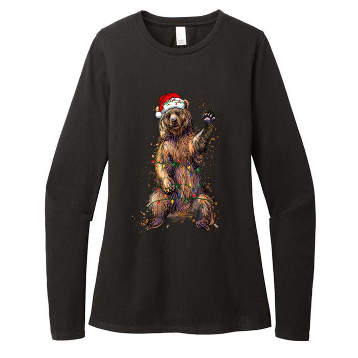 Cute Bear Christmas Lights Santa Hat Merry Christmas Womens CVC Long Sleeve Shirt