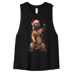 Cute Bear Christmas Lights Santa Hat Merry Christmas Women's Racerback Cropped Tank