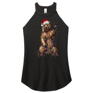 Cute Bear Christmas Lights Santa Hat Merry Christmas Women's Perfect Tri Rocker Tank