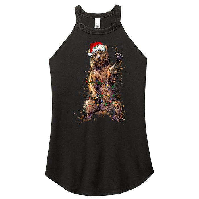 Cute Bear Christmas Lights Santa Hat Merry Christmas Women's Perfect Tri Rocker Tank