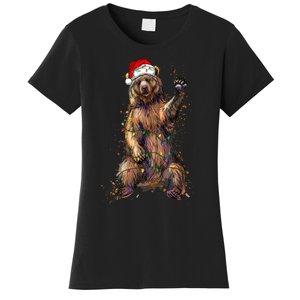 Cute Bear Christmas Lights Santa Hat Merry Christmas Women's T-Shirt