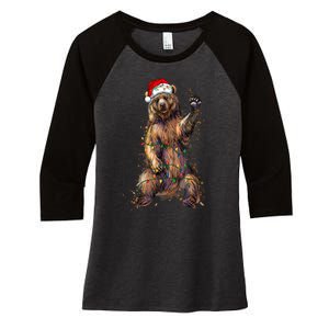 Cute Bear Christmas Lights Santa Hat Merry Christmas Women's Tri-Blend 3/4-Sleeve Raglan Shirt