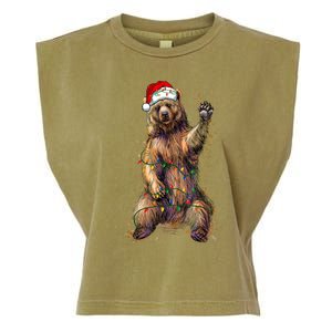 Cute Bear Christmas Lights Santa Hat Merry Christmas Garment-Dyed Women's Muscle Tee