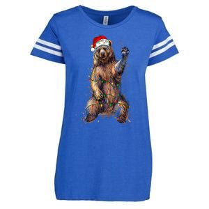 Cute Bear Christmas Lights Santa Hat Merry Christmas Enza Ladies Jersey Football T-Shirt