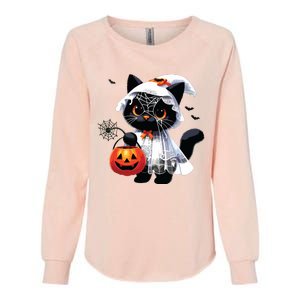 Cute Black Cats In Ghost Costume Halloween Womens California Wash Sweatshirt