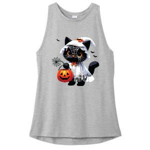 Cute Black Cats In Ghost Costume Halloween Ladies PosiCharge Tri-Blend Wicking Tank