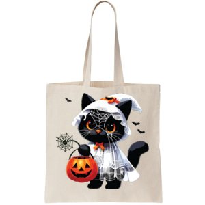 Cute Black Cats In Ghost Costume Halloween Tote Bag