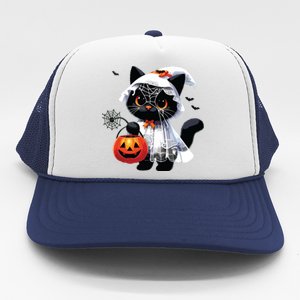 Cute Black Cats In Ghost Costume Halloween Trucker Hat