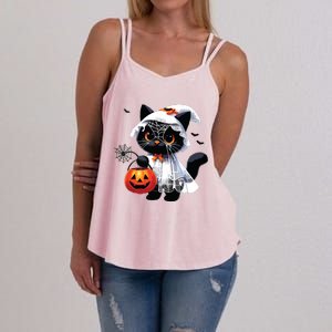 Cute Black Cats In Ghost Costume Halloween Women's Strappy Tank