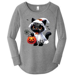 Cute Black Cats In Ghost Costume Halloween Women's Perfect Tri Tunic Long Sleeve Shirt