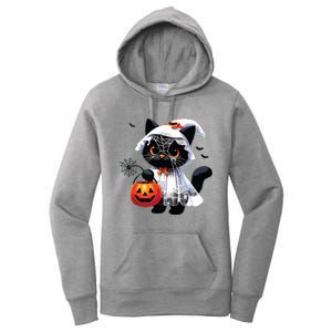 Cute Black Cats In Ghost Costume Halloween Women's Pullover Hoodie