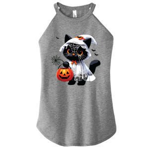 Cute Black Cats In Ghost Costume Halloween Women's Perfect Tri Rocker Tank