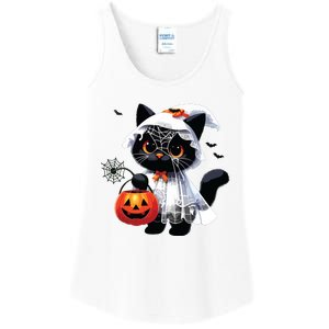 Cute Black Cats In Ghost Costume Halloween Ladies Essential Tank