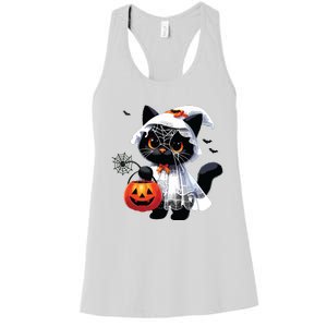 Cute Black Cats In Ghost Costume Halloween Women's Racerback Tank