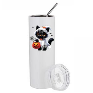 Cute Black Cats In Ghost Costume Halloween Stainless Steel Tumbler