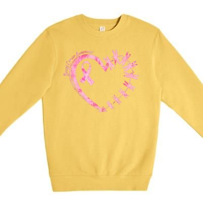 Cute Breast Cancer Awareness Dragonfly Heart Premium Crewneck Sweatshirt