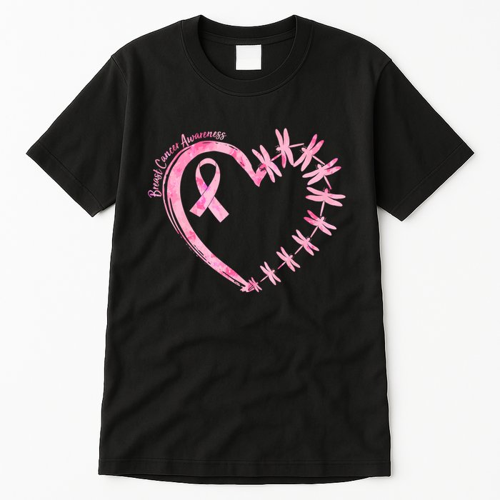 Cute Breast Cancer Awareness Dragonfly Heart Tall T-Shirt