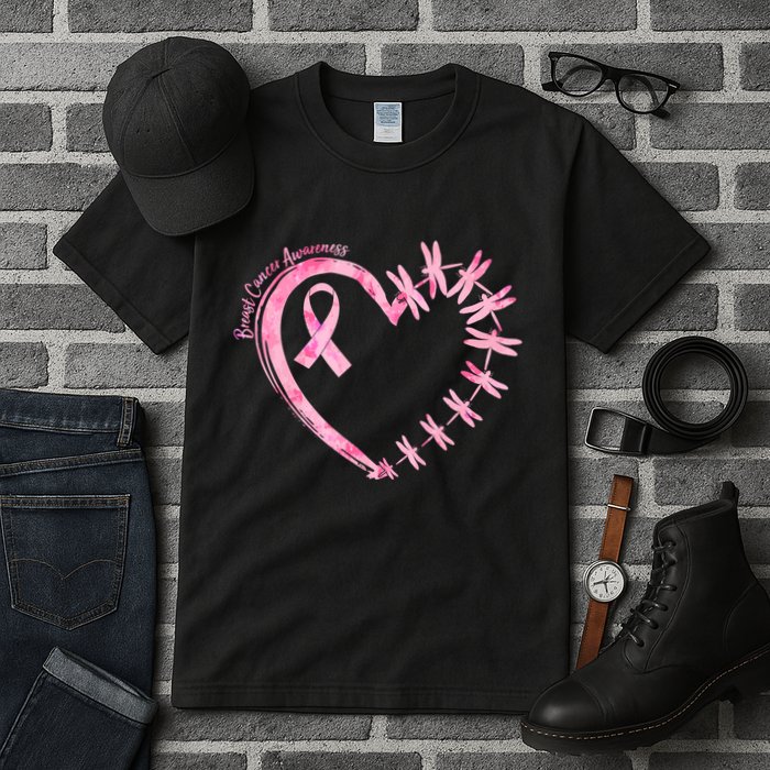 Cute Breast Cancer Awareness Dragonfly Heart Tall T-Shirt