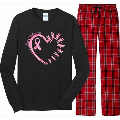 Cute Breast Cancer Awareness Dragonfly Heart Long Sleeve Pajama Set