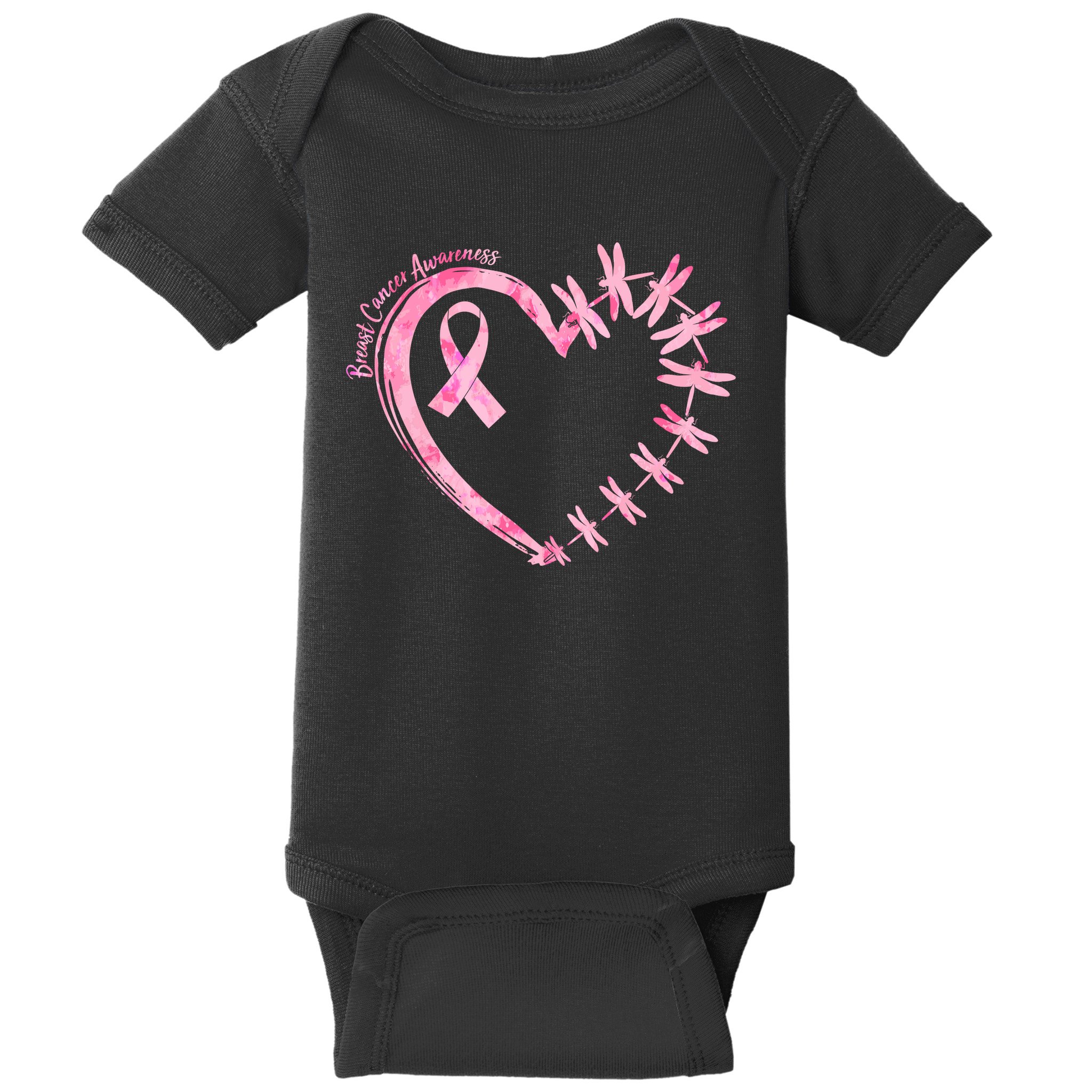 Cute Breast Cancer Awareness Dragonfly Heart Baby Bodysuit
