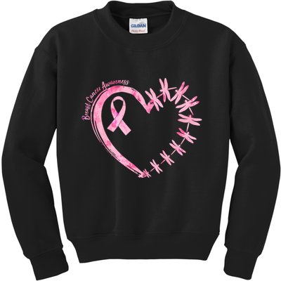 Cute Breast Cancer Awareness Dragonfly Heart Kids Sweatshirt