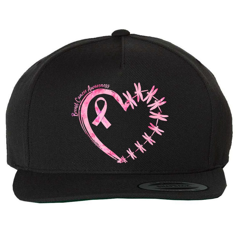 Cute Breast Cancer Awareness Dragonfly Heart Wool Snapback Cap