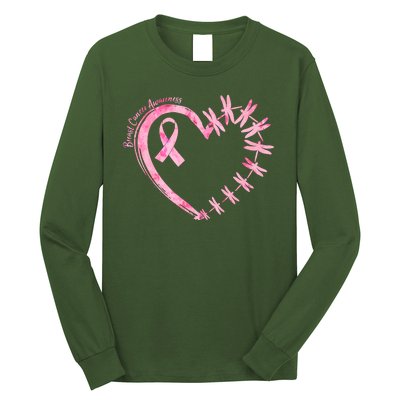 Cute Breast Cancer Awareness Dragonfly Heart Long Sleeve Shirt