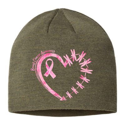 Cute Breast Cancer Awareness Dragonfly Heart Sustainable Beanie
