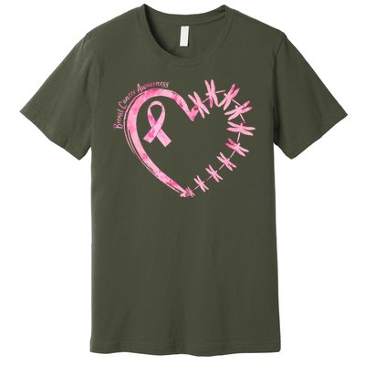 Cute Breast Cancer Awareness Dragonfly Heart Premium T-Shirt