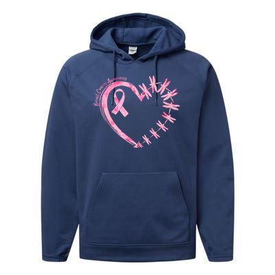 Cute Breast Cancer Awareness Dragonfly Heart Performance Fleece Hoodie