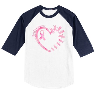 Cute Breast Cancer Awareness Dragonfly Heart Baseball Sleeve Shirt