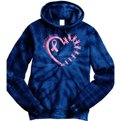 Cute Breast Cancer Awareness Dragonfly Heart Tie Dye Hoodie